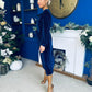 Muireann Bow Detail Studded Velvet Midi Dress Navy