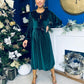 Muireann Bow Detail Studded Velvet Midi Dress Forest