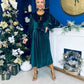 Muireann Bow Detail Studded Velvet Midi Dress Forest