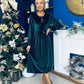 Muireann Bow Detail Studded Velvet Midi Dress Forest