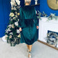 Muireann Bow Detail Studded Velvet Midi Dress Forest