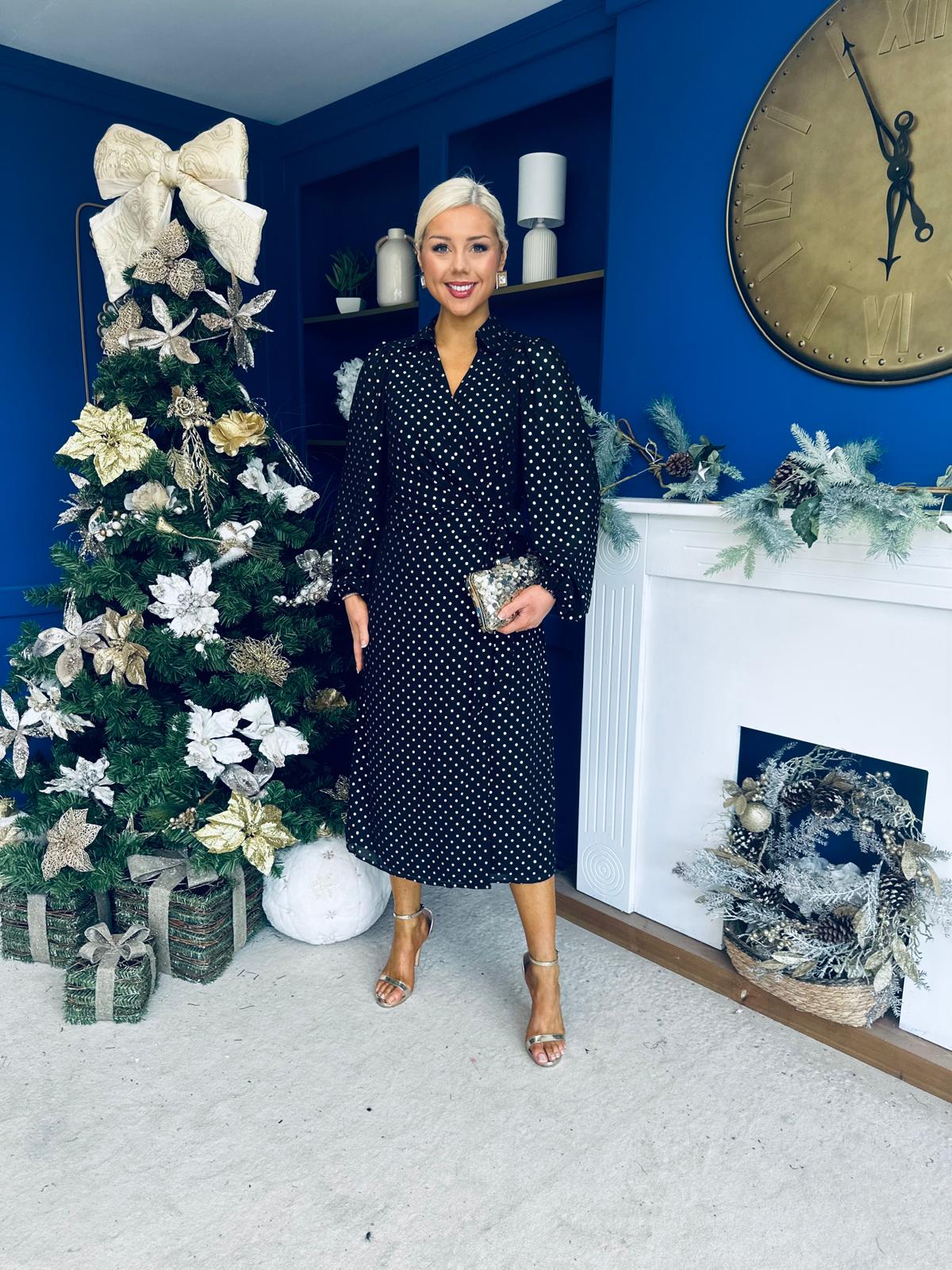Selena Detailed Wrap Midi Dress Black
