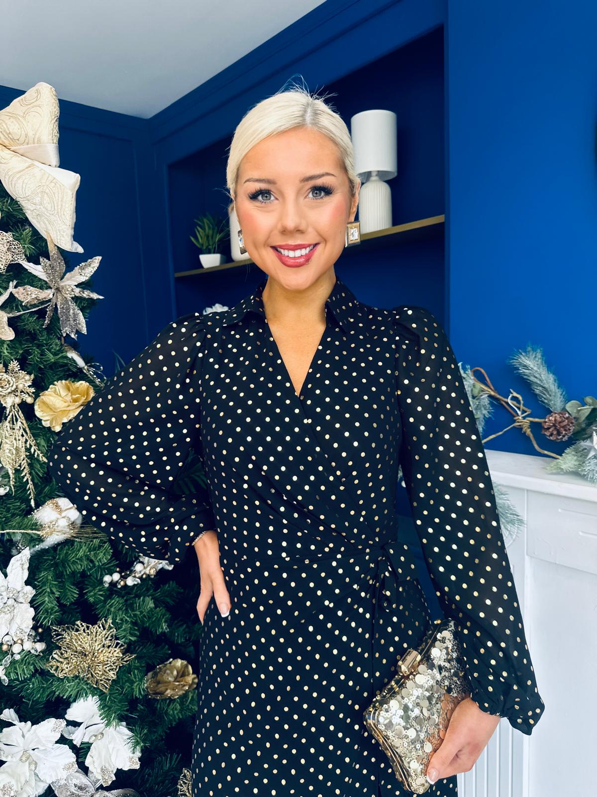 Selena Detailed Wrap Midi Dress Black