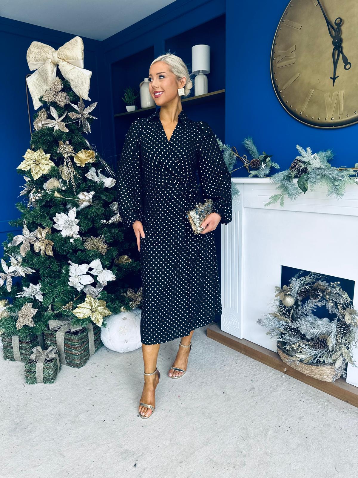 Selena Detailed Wrap Midi Dress Black