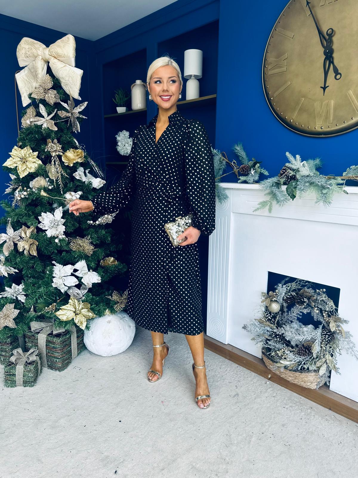 Selena Detailed Wrap Midi Dress Black