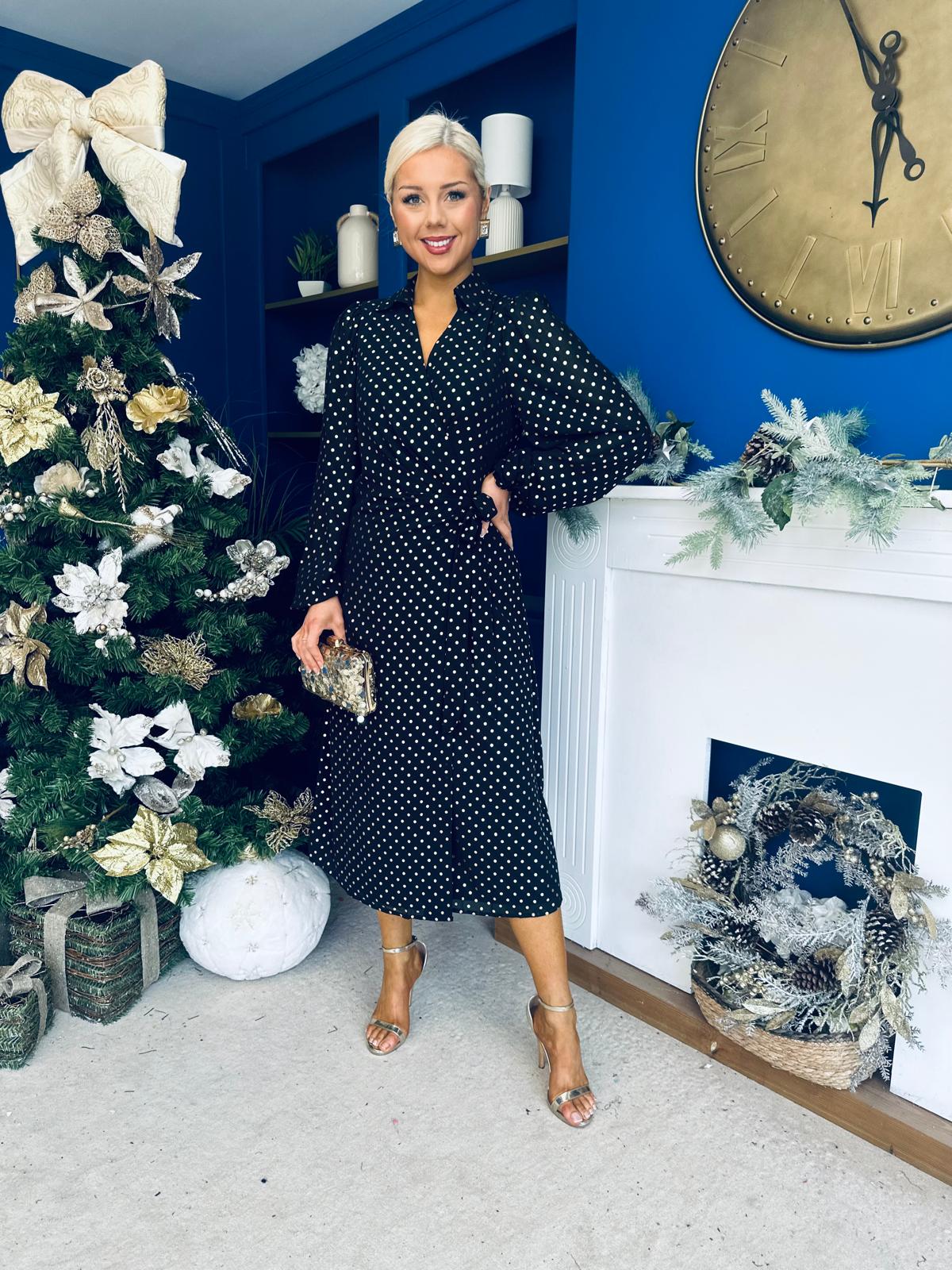 Selena Detailed Wrap Midi Dress Black