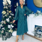 Selena Detailed Wrap Midi Dress Forest