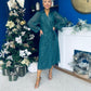 Selena Detailed Wrap Midi Dress Forest
