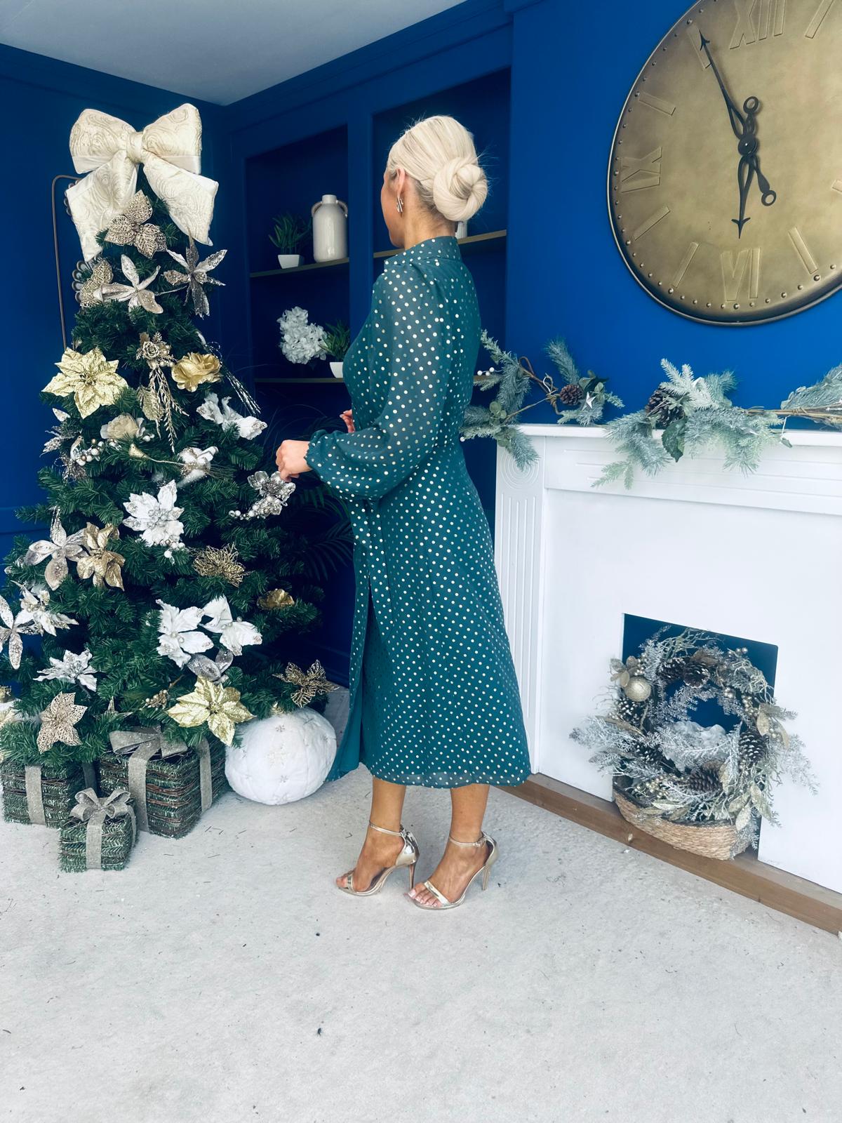 Selena Detailed Wrap Midi Dress Forest