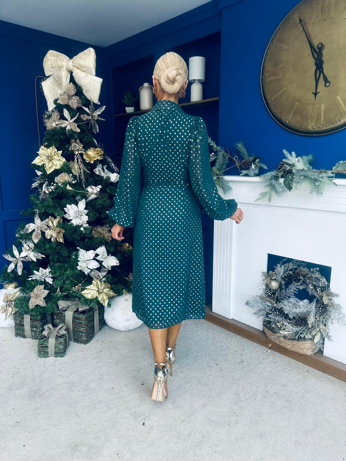 Selena Detailed Wrap Midi Dress Forest