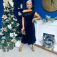 Imogen Gold Broach Velvet Midi Dress Black