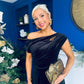 Imogen Gold Broach Velvet Midi Dress Black