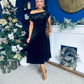 Imogen Gold Broach Velvet Midi Dress Black