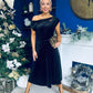 Imogen Gold Broach Velvet Midi Dress Black