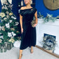 Imogen Gold Broach Velvet Midi Dress Black