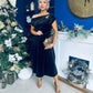 Imogen Gold Broach Velvet Midi Dress Black