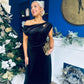 Imogen Gold Broach Velvet Midi Dress Black