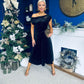 Imogen Gold Broach Velvet Midi Dress Black