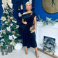 Imogen Gold Broach Velvet Midi Dress Black