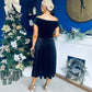 Imogen Gold Broach Velvet Midi Dress Black