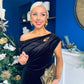 Imogen Gold Broach Velvet Midi Dress Black
