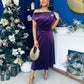 Imogen Gold Broach Velvet Midi Dress Violet