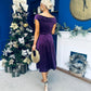 Imogen Gold Broach Velvet Midi Dress Violet