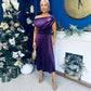 Imogen Gold Broach Velvet Midi Dress Violet