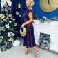 Imogen Gold Broach Velvet Midi Dress Violet