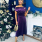 Imogen Gold Broach Velvet Midi Dress Violet