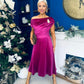 Imogen Gold Broach Velvet Midi Dress Orchid