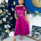 Imogen Gold Broach Velvet Midi Dress Orchid
