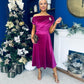 Imogen Gold Broach Velvet Midi Dress Orchid
