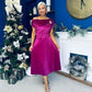 Imogen Gold Broach Velvet Midi Dress Orchid