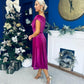 Imogen Gold Broach Velvet Midi Dress Orchid