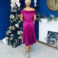 Imogen Gold Broach Velvet Midi Dress Orchid