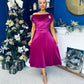 Imogen Gold Broach Velvet Midi Dress Orchid