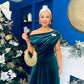 Imogen Gold Brooch Velvet Midi Dress Forest