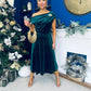 Imogen Gold Brooch Velvet Midi Dress Forest