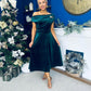 Imogen Gold Brooch Velvet Midi Dress Forest