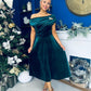 Imogen Gold Brooch Velvet Midi Dress Forest
