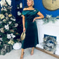 Imogen Gold Brooch Velvet Midi Dress Forest