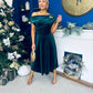 Imogen Gold Brooch Velvet Midi Dress Forest