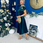 Imogen Gold Brooch Velvet Midi Dress Forest