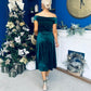 Imogen Gold Brooch Velvet Midi Dress Forest