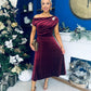 Imogen Gold Broach Velvet Midi Dress Wine