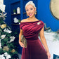 Imogen Gold Broach Velvet Midi Dress Wine