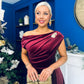 Imogen Gold Broach Velvet Midi Dress Wine