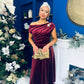 Imogen Gold Broach Velvet Midi Dress Wine