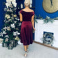 Imogen Gold Broach Velvet Midi Dress Wine